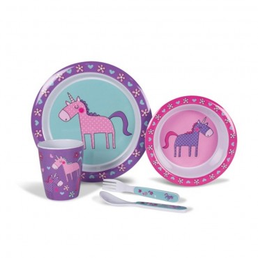 Childrens Melamine Picnicware Set - Pink & Purple Unicorns