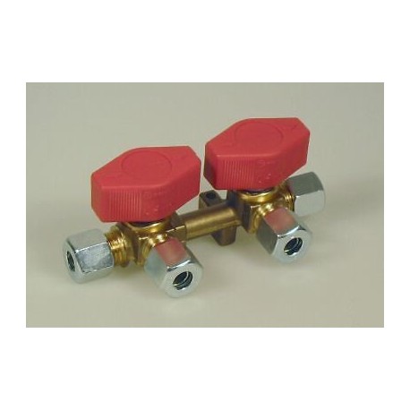 Gas Manifold 2 tap with 10mm straight inlet and plug LP Gas Caravan. 