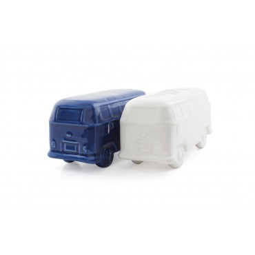 Ceramic Salt and Pepper Shakers  Blue - Volkswagen VW T1 Campervan Bus