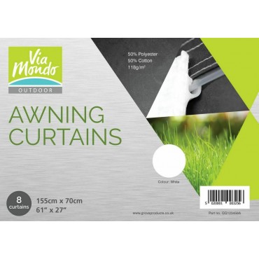 White Awning Curtains - 155cm drop x 70cm width - Pack of 8