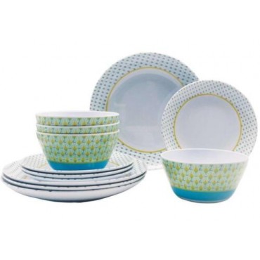 Melamine Dinner Set - 12 piece - Peacock - Anti Slip