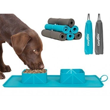 Portable Dog Water Bowl and Mat - Turquoise