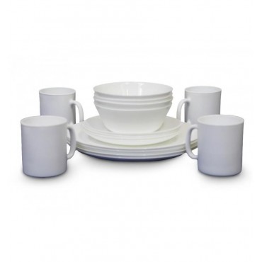 16 piece Tempered Glass Dinner Tableware Set - Opal