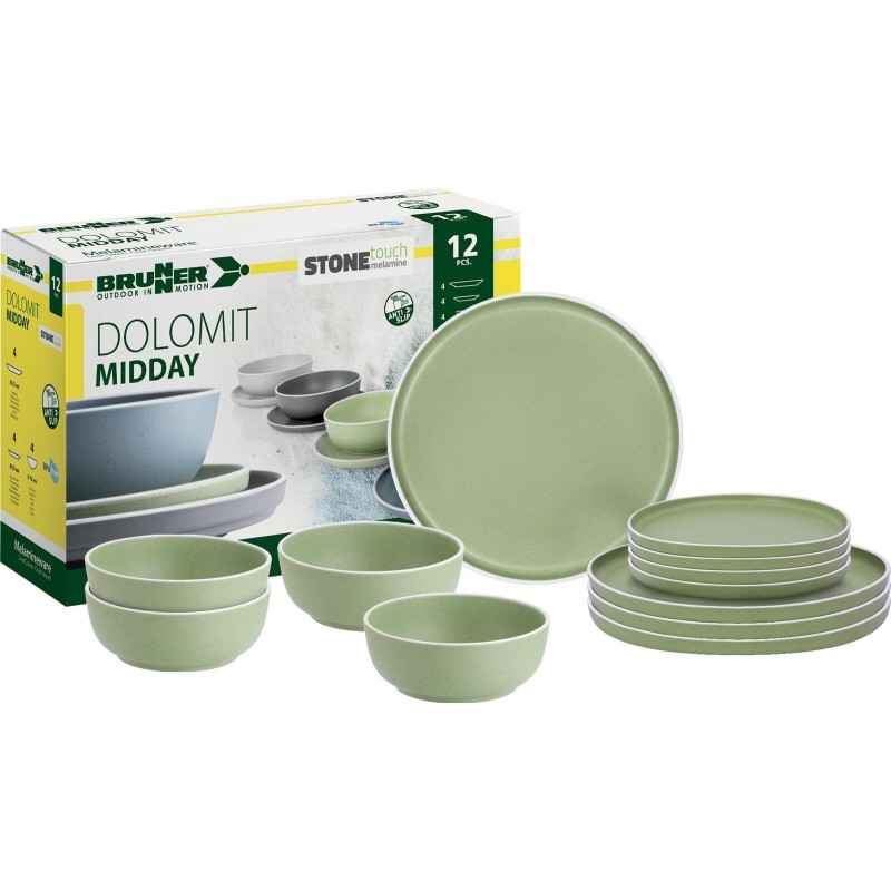 Melamine Dinner Set 12 piece Dolomit Green Caravan Stuff 4 U