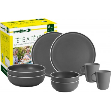 Melamine Dinner Set 8 piece - Dark Grey - Tête-à-Tête