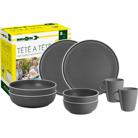 Melamine Dinner Set 8 piece - Dark Grey - Tête-à-Tête