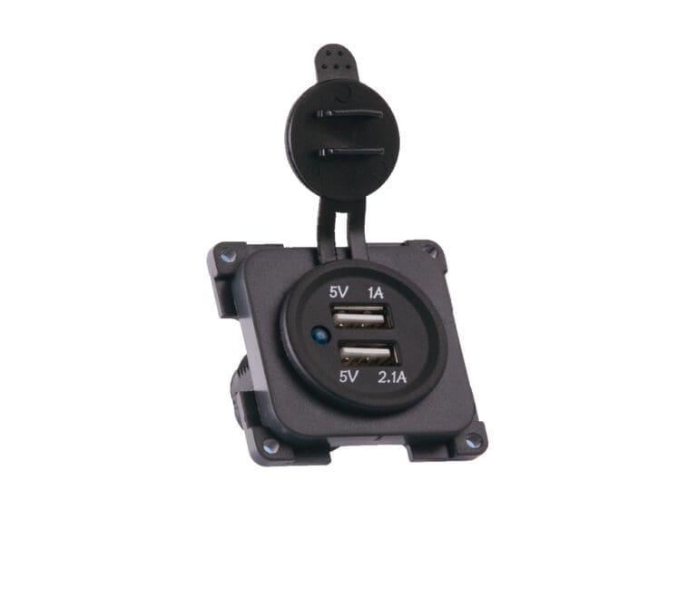 C-Line Black Twin USB Socket with Cover Flap