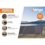 Vango Elements Pro Shield 4 Panel Steel Framed Windbreak - 480 x 112cm - Grey