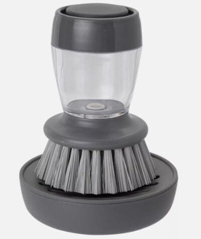 Dishwashing Brush with Liquid Reservoir and Dish
