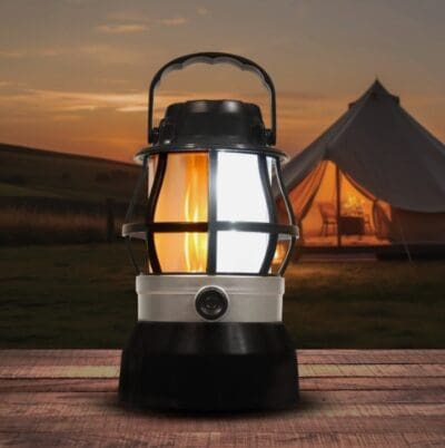 Camping Lantern with Realistic Flame LED Effect / Bright White Light