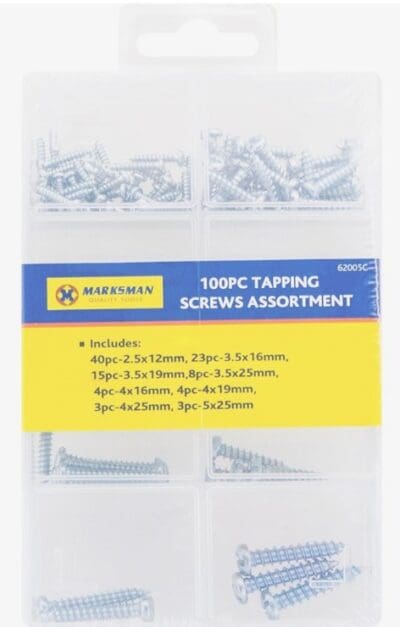 Marksman 100 x Assorted Self Tapping Screws in Case