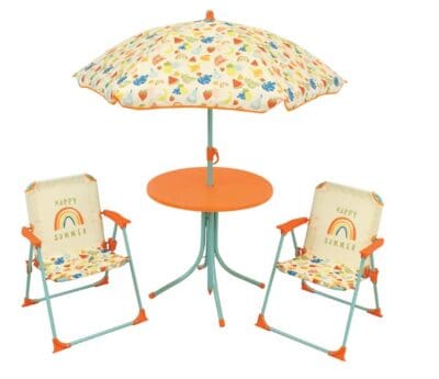 Children's Garden Table, Chairs and Parasol Set - Rainbow Fruits